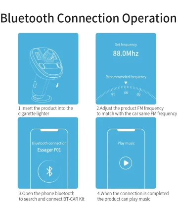 Essager Bluetooth 5.0 Müzik Verici ve USB Araç Şarj Cihazı 17W Gümüş Şarj Cihazları