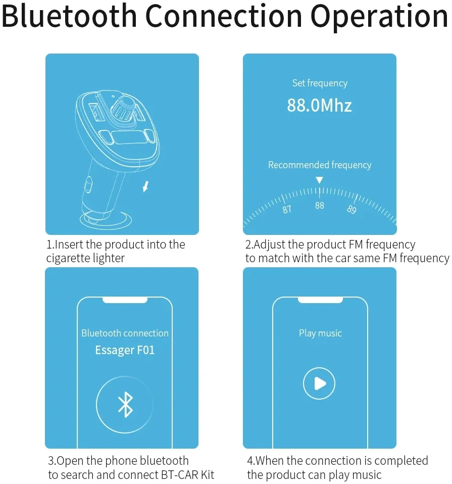 Essager Bluetooth 5.0 Muziek Transmitter met USB Autolader 17W Zilver afbeelding 7