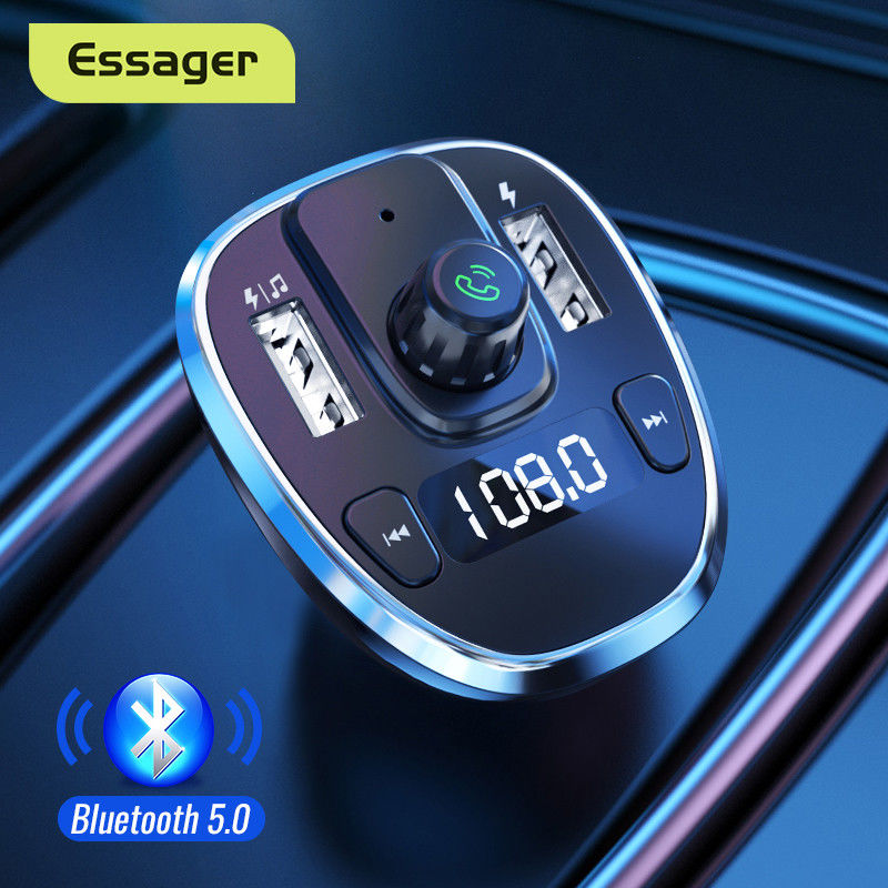 Essager Bluetooth 5.0 Muziek Transmitter met USB Autolader 17W Zilver afbeelding 2