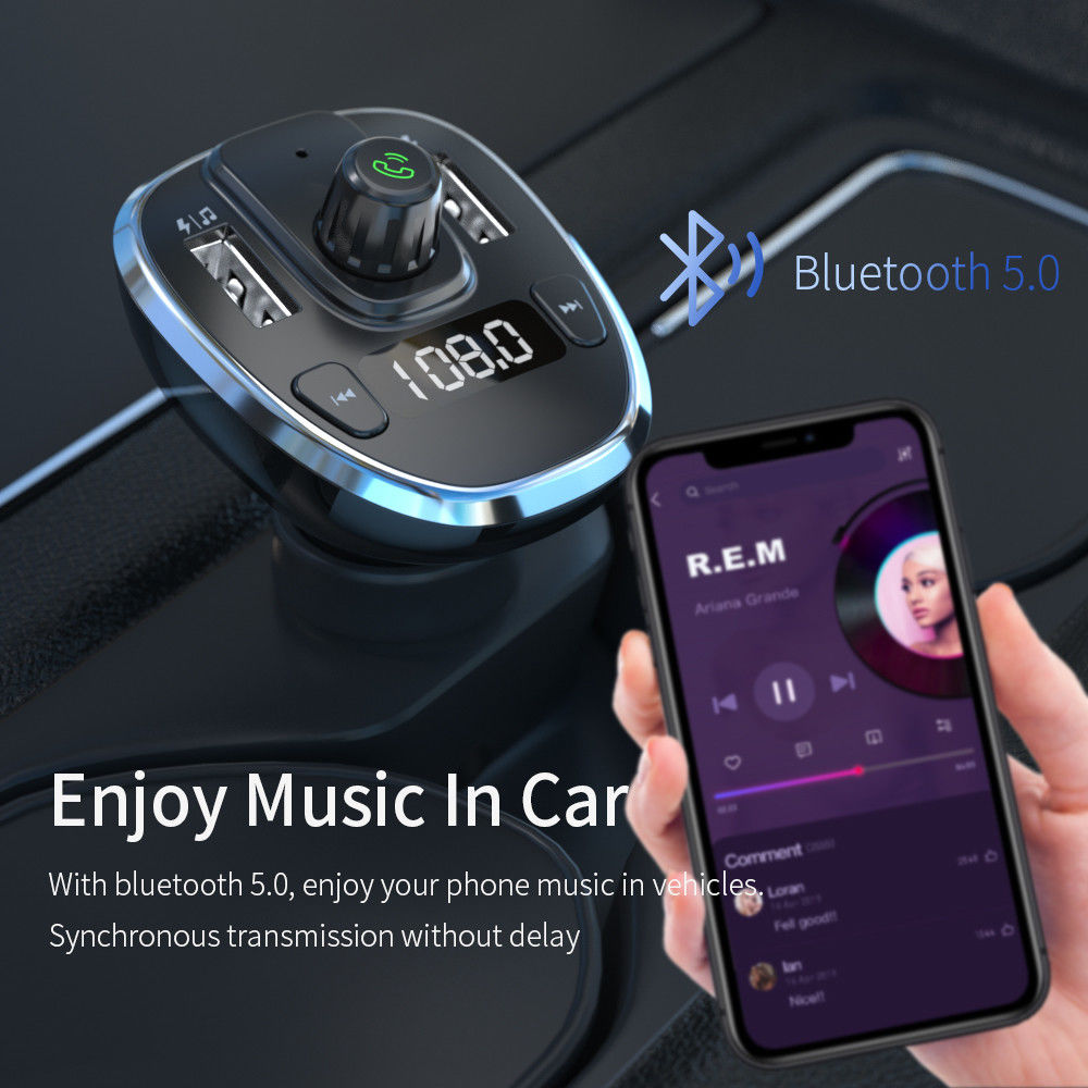 Essager Bluetooth 5.0 Muziek Transmitter met USB Autolader 17W Zilver afbeelding 4