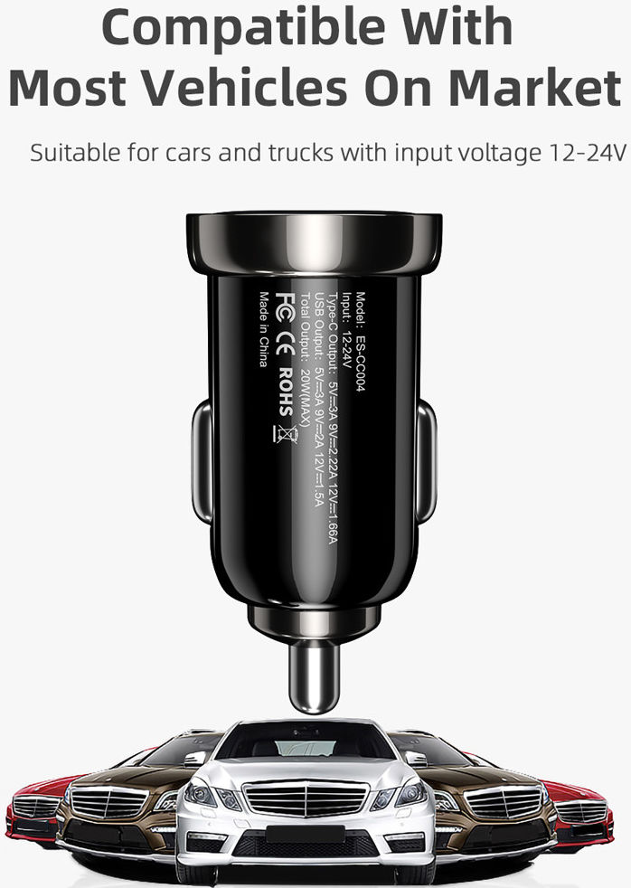 Essager USB/USB-C Autolader 20W Quick Charge 3.0 en Power Delivery 3.0 afbeelding 9