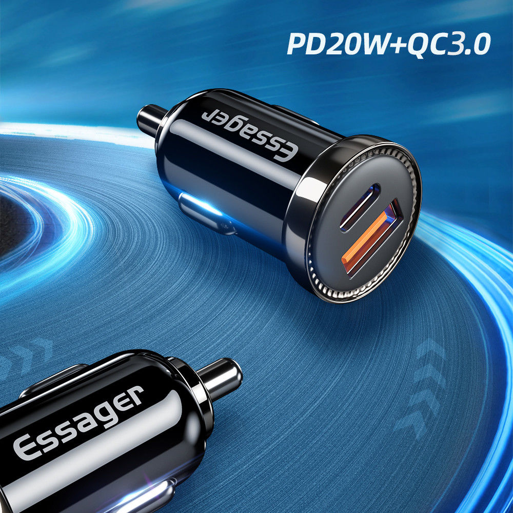Essager USB/USB-C Autolader 20W Quick Charge 3.0 en Power Delivery 3.0 afbeelding 6