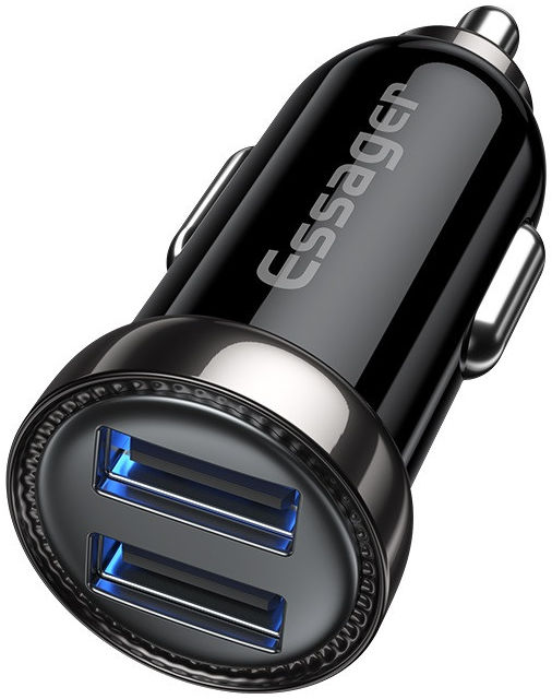 Essager 2.4A Dubbele USB Autolader 12W Zwart afbeelding 1