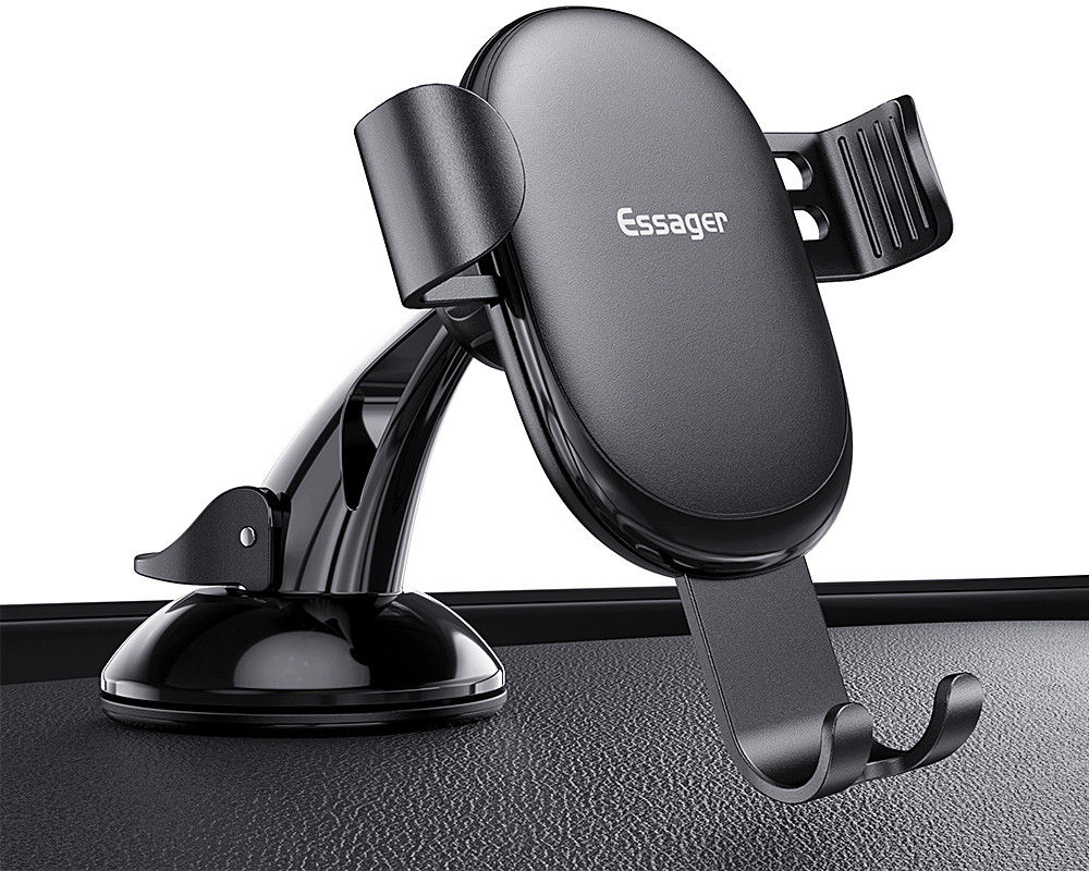 Essager Compacte Dashboard Telefoon Houder met Klemmen/Zuignap Zwart afbeelding 1