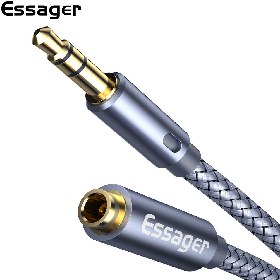Essager 3.5mm Male naar 3.5mm Female AUX Verlengkabel Gevlochten 1M afbeelding 2