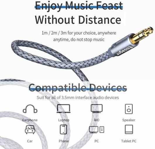 Essager 3.5mm Male naar 3.5mm Female AUX Verlengkabel Gevlochten 1M afbeelding 7