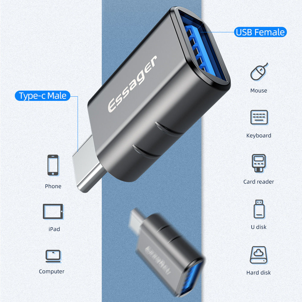 Essager USB-C naar USB 3.0 Adapter On The Go Converter 3A Grijs afbeelding 12