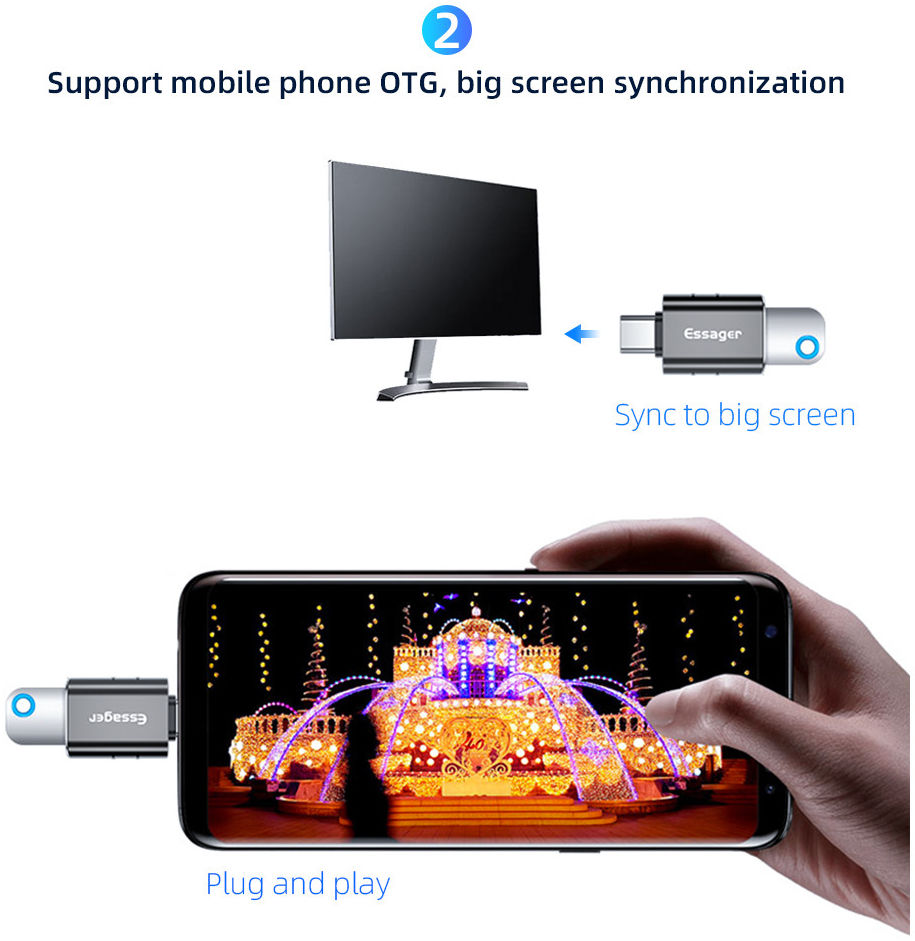 Essager USB-C naar USB 3.0 Adapter On The Go Converter 3A Grijs afbeelding 6