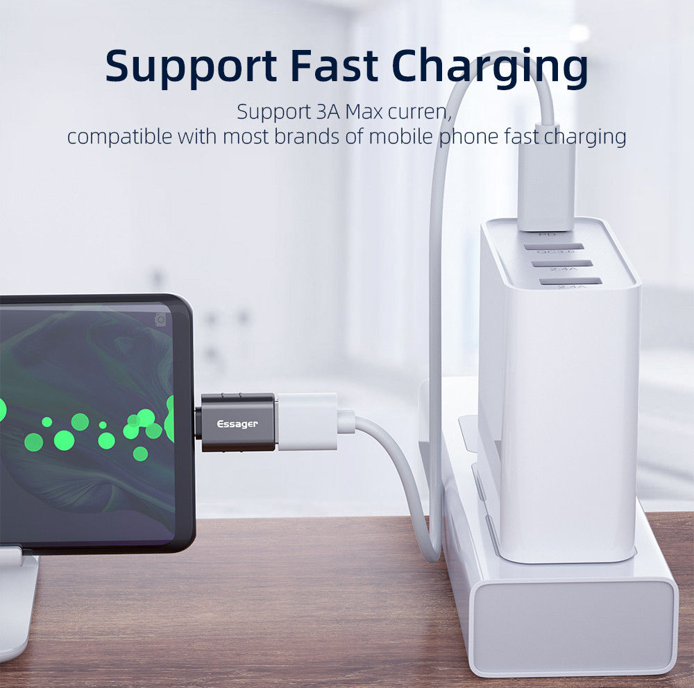 Essager USB-C naar USB 3.0 Adapter On The Go Converter 3A Grijs afbeelding 4