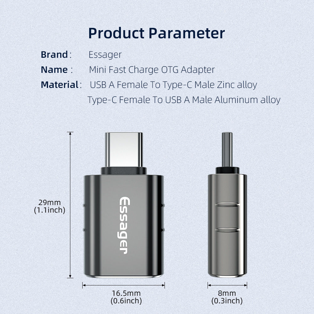 Essager USB-C naar USB 3.0 Adapter On The Go Converter 3A Grijs afbeelding 14