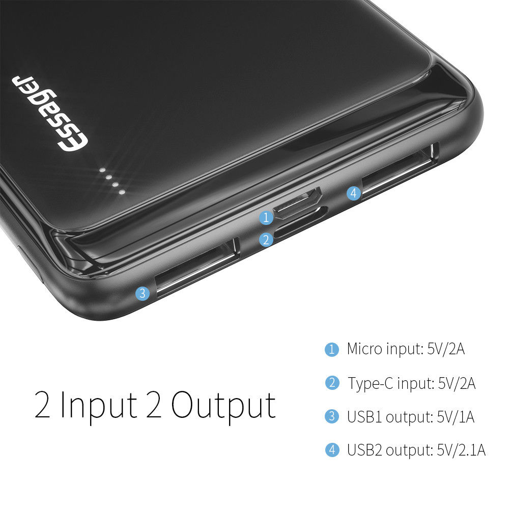 Essager Mini Compacte USB-A Powerbank 10.000 mAh Zwart afbeelding 2