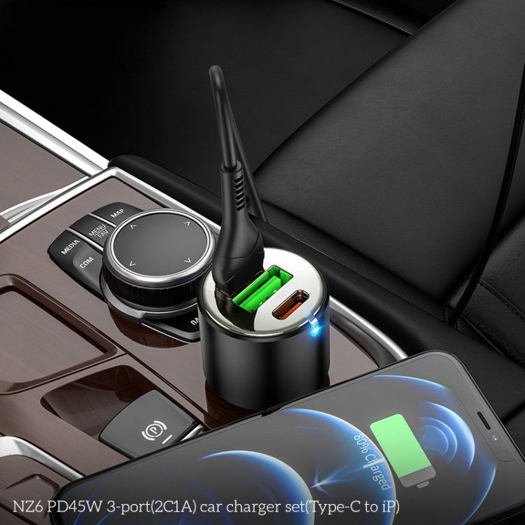 Hoco 3A Auto Snellader 45W PD & QC 3.0 + USB-C naar Lightning Kabel 1M afbeelding 4