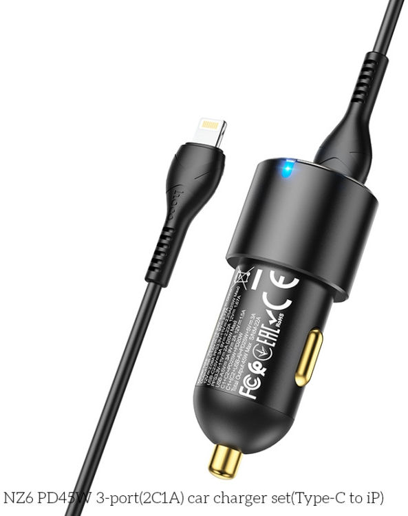 Hoco 3A Auto Snellader 45W PD & QC 3.0 + USB-C naar Lightning Kabel 1M afbeelding 6