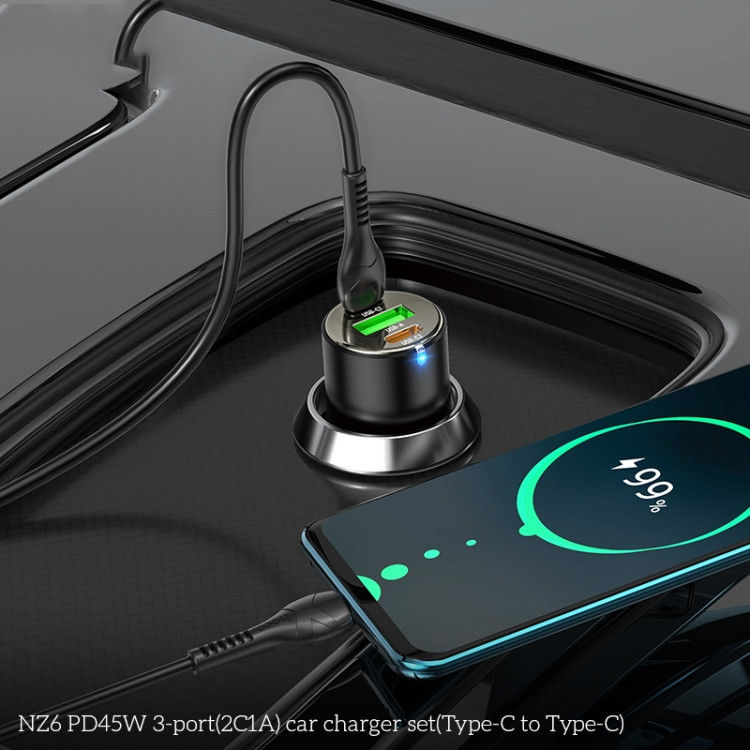 Hoco 3A USB/USB-C Auto Snellader 45W met PD en QC 3.0 + USB-C Kabel 1M afbeelding 4
