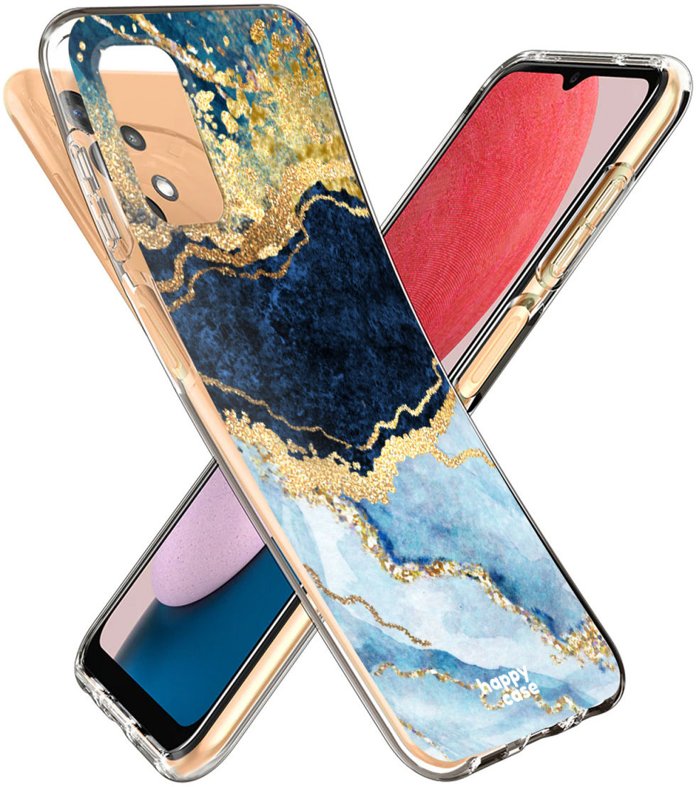 HappyCase Samsung Galaxy A13 Hoesje Flexibel TPU Blauw Marmer Print afbeelding 2