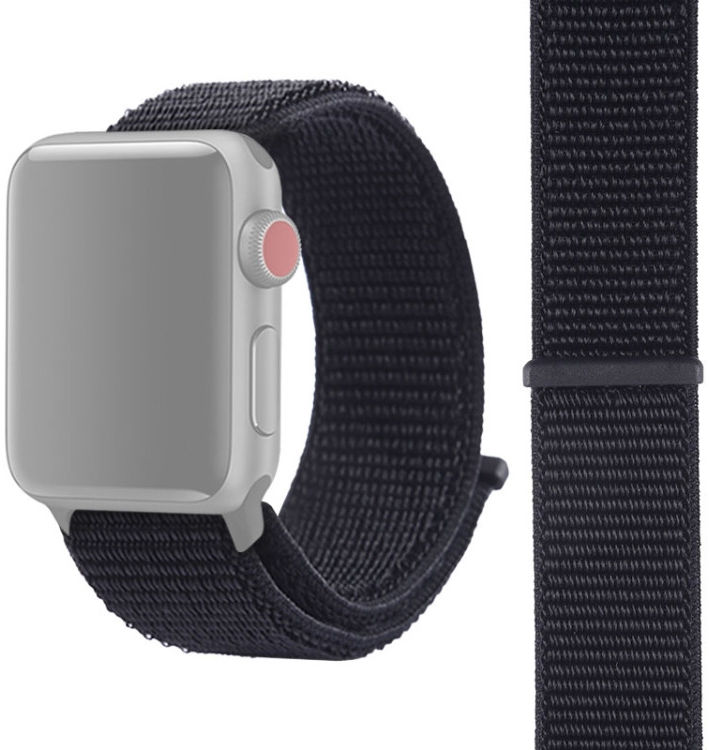 Apple Watch Bandje - 1-10/SE - 42/41/40/38MM - Nylon - Klittenband - Zwart afbeelding 2