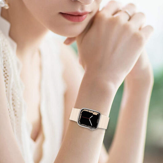 Apple Watch Bandje - 1-10/SE - 42/41/40/38MM - Magnetisch - Siliconen - Beige afbeelding 5
