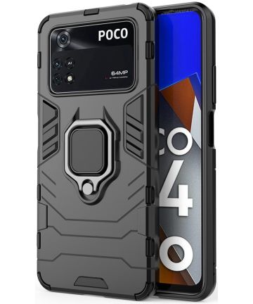 Xiaomi Poco M4 Pro 4G Hoesje Hybride Kickstand Back Cover Zwart Hoesjes