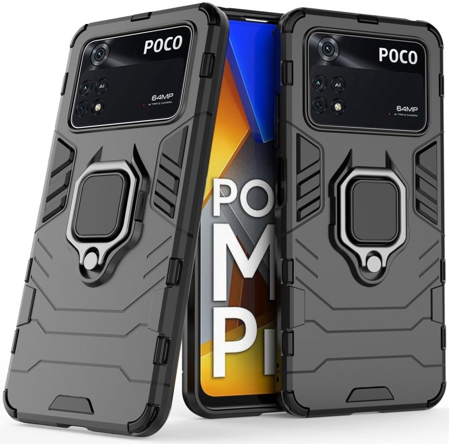 Xiaomi Poco M4 Pro 4G Hoesje Hybride Kickstand Back Cover Zwart afbeelding 4