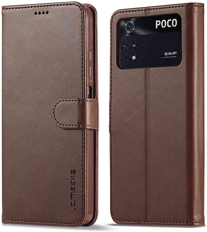 LC.IMEEKE Xiaomi Poco M4 Pro 4G Hoesje Portemonnee Bruin afbeelding 3