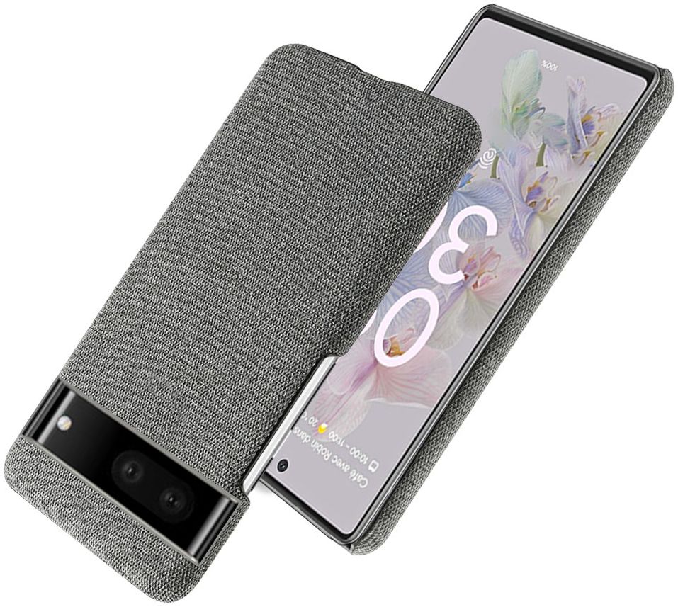 Google Pixel 7 Hoesje Hard Plastic met Stoffen Afwerking Grijs afbeelding 2