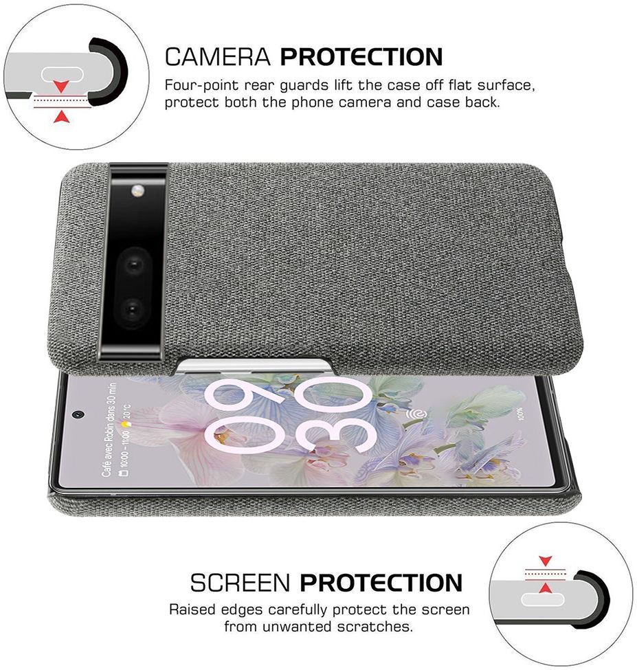 Google Pixel 7 Hoesje Hard Plastic met Stoffen Afwerking Grijs afbeelding 5