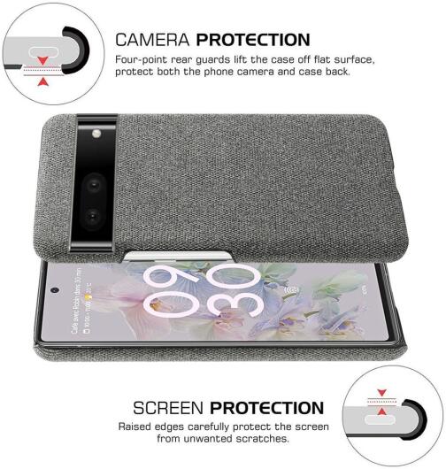 Google Pixel 7 Hoesje Hard Plastic met Stoffen Afwerking Grijs afbeelding 5