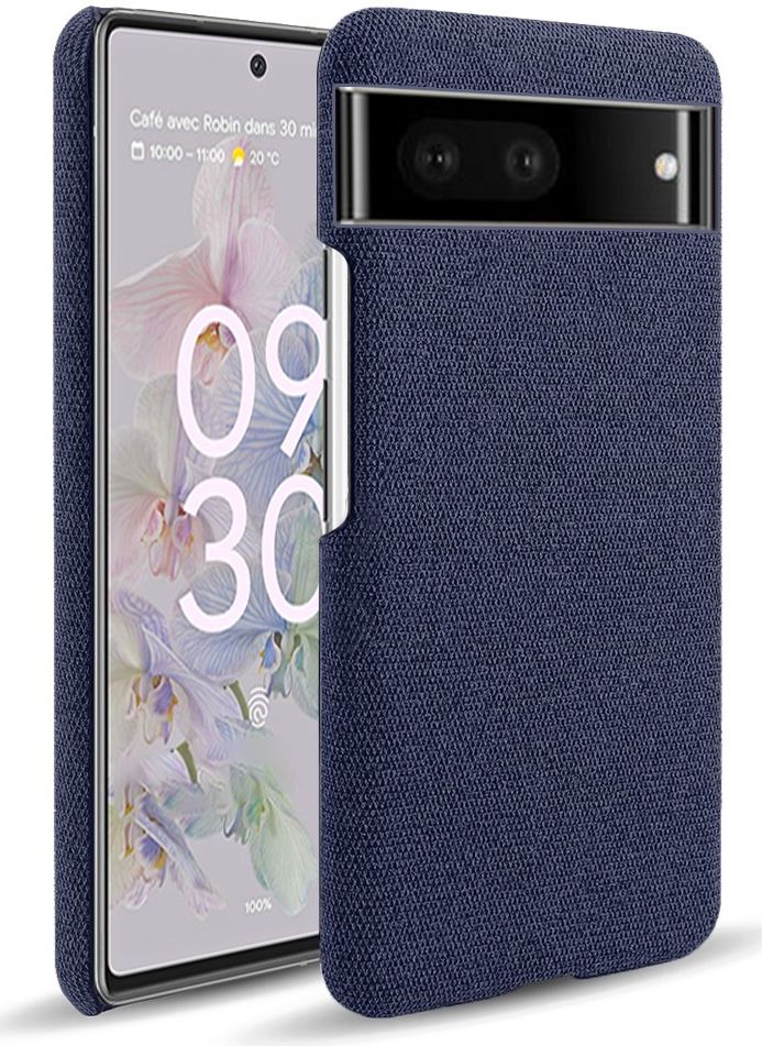 Google Pixel 7 Hoesje Hard Plastic met Stoffen Afwerking Blauw afbeelding 1