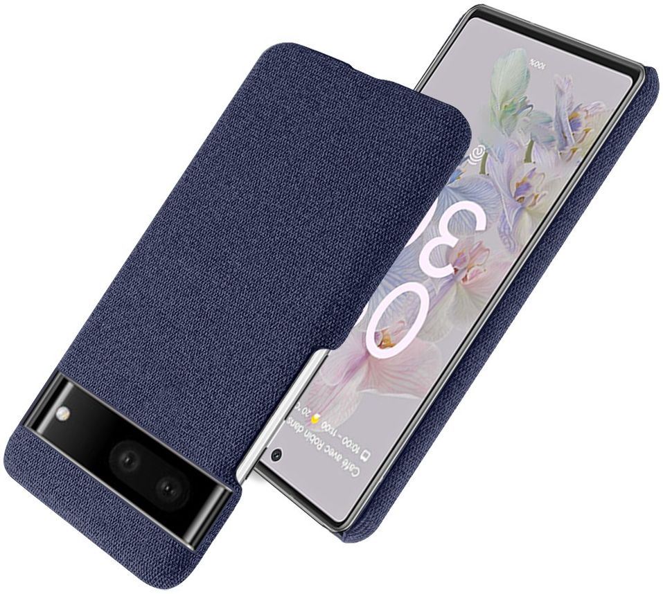 Google Pixel 7 Hoesje Hard Plastic met Stoffen Afwerking Blauw afbeelding 2