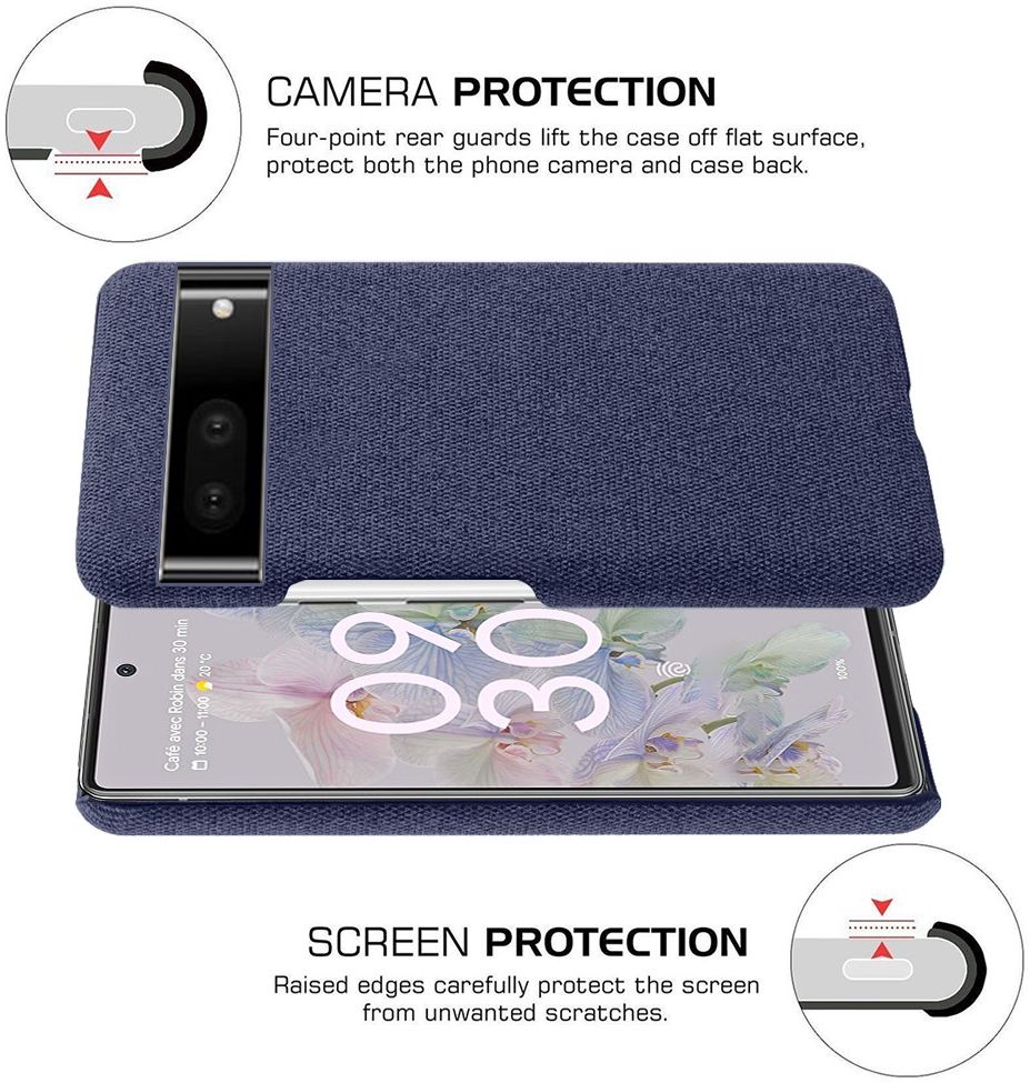 Google Pixel 7 Hoesje Hard Plastic met Stoffen Afwerking Blauw afbeelding 5