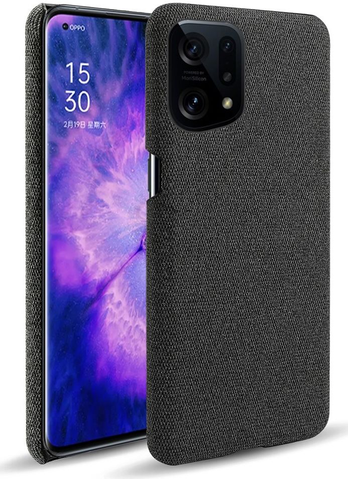 Oppo Find X5 Hoesje Hard Plastic met Stoffen Afwerking Zwart afbeelding 1