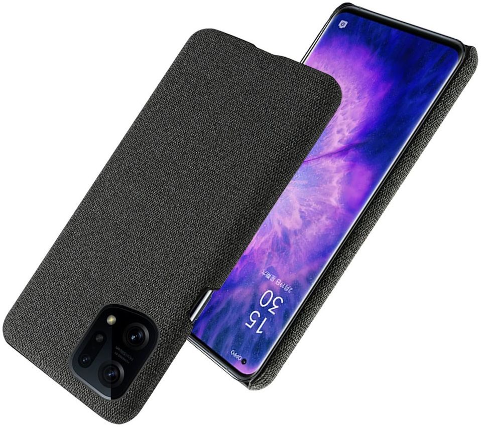 Oppo Find X5 Hoesje Hard Plastic met Stoffen Afwerking Zwart afbeelding 3