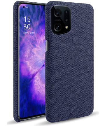 Oppo Find X5 Hoesje Hard Plastic met Stoffen Afwerking Blauw Hoesjes