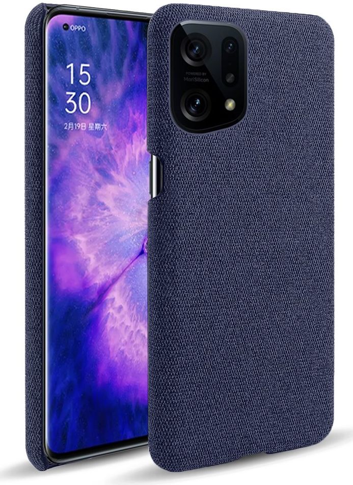 Oppo Find X5 Hoesje Hard Plastic met Stoffen Afwerking Blauw afbeelding 1