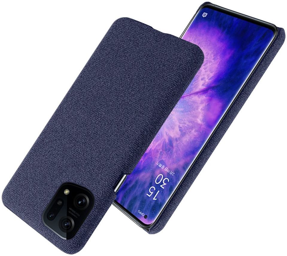 Oppo Find X5 Hoesje Hard Plastic met Stoffen Afwerking Blauw afbeelding 3