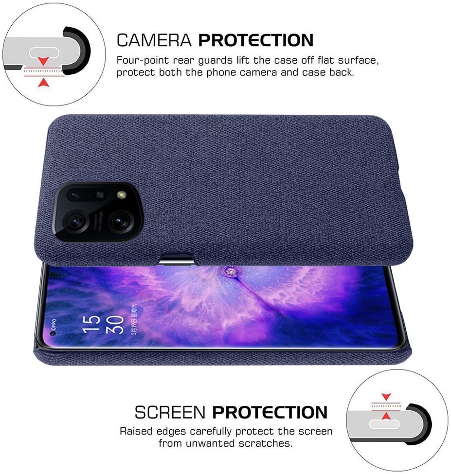 Oppo Find X5 Hoesje Hard Plastic met Stoffen Afwerking Blauw afbeelding 5