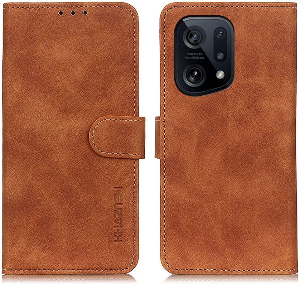 KHAZNEH Oppo Find X5 Hoesje Retro Wallet Book Case Bruin afbeelding 4