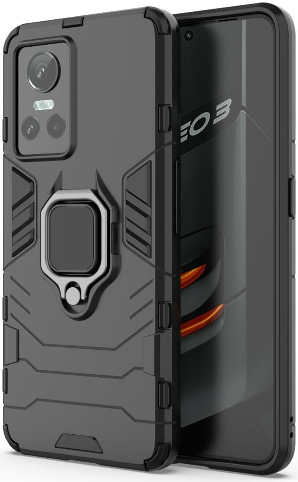 Realme GT Neo 3 Hoesje Hybride Kickstand Back Cover Zwart afbeelding 1