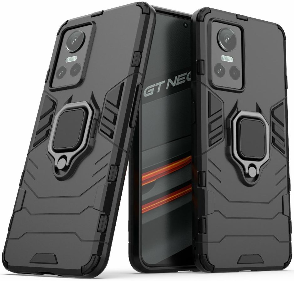 Realme GT Neo 3 Hoesje Hybride Kickstand Back Cover Zwart afbeelding 2