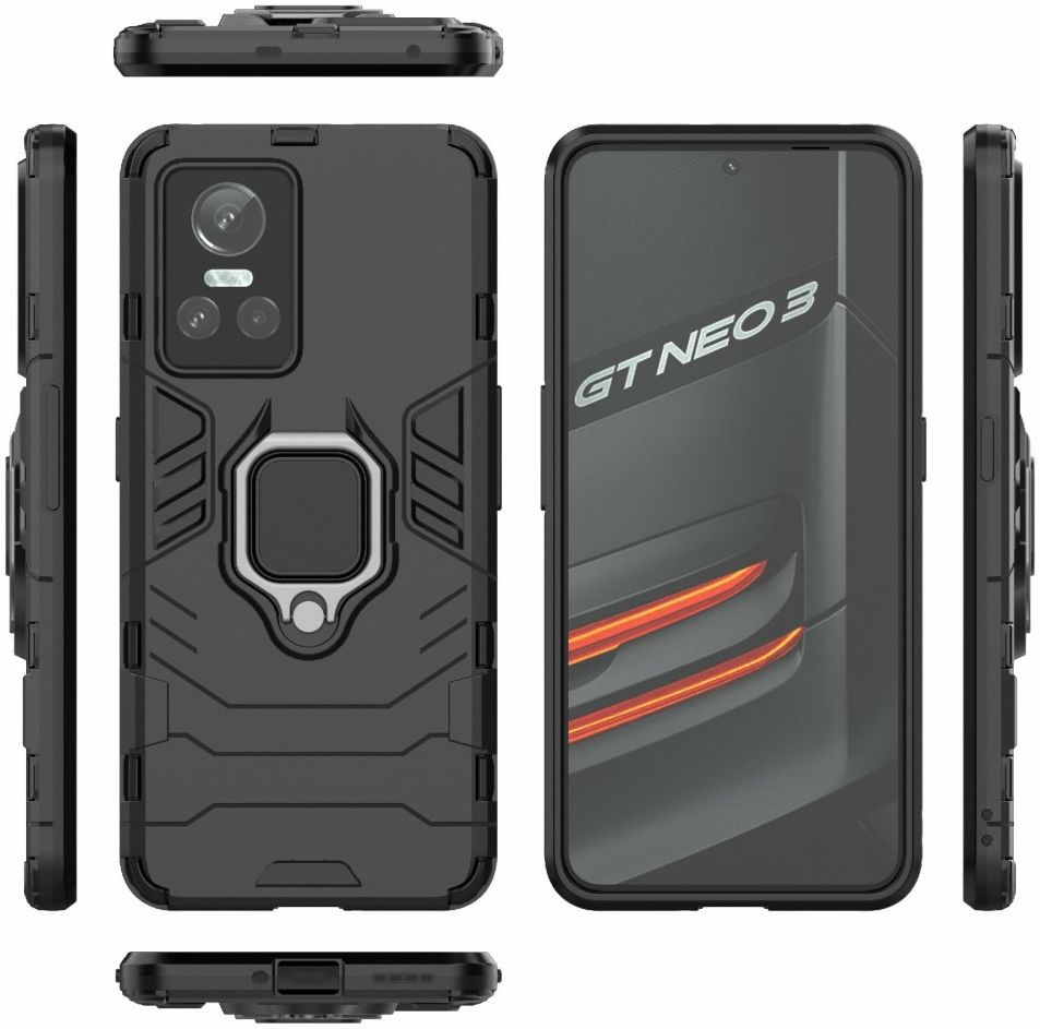 Realme GT Neo 3 Hoesje Hybride Kickstand Back Cover Zwart afbeelding 8