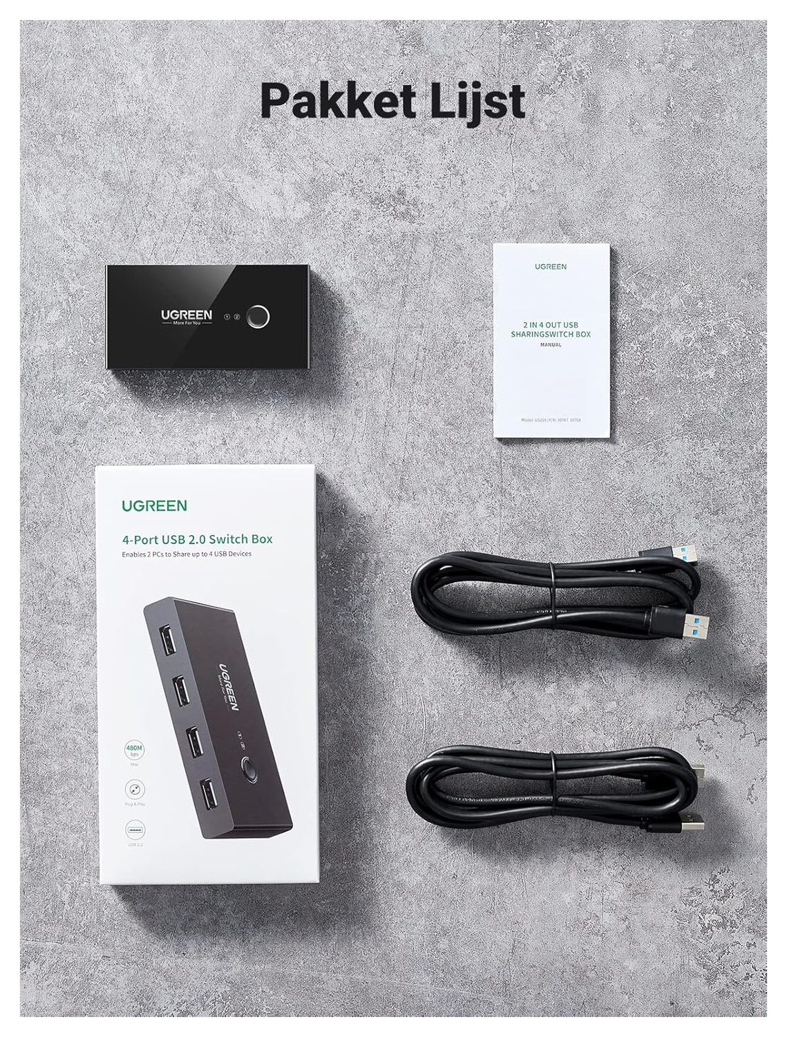 UGREEN Sharing Switch USB 2.0 Schakelaar met 4 USB Poorten Zwart afbeelding 6