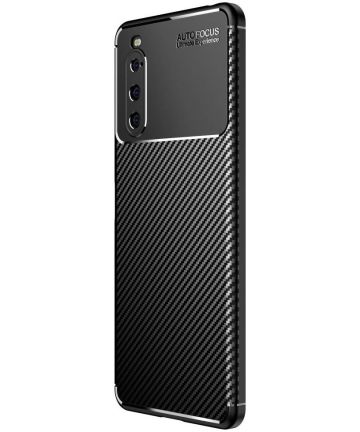 Neuropathie bros Componist Sony Xperia 10 IV Hoesje Siliconen Carbon TPU Back Cover Zwart | GSMpunt.nl