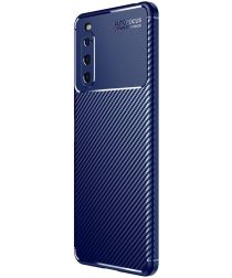 Sony Xperia 10 IV Hoesje Siliconen Carbon TPU Back Cover Blauw