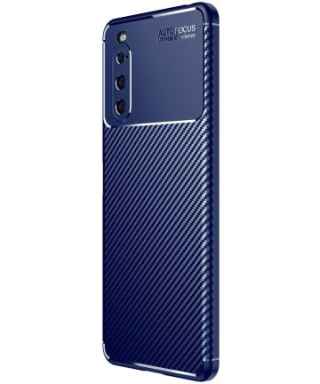 Sony Xperia 10 IV Hoesje Siliconen Carbon TPU Back Cover Blauw Hoesjes
