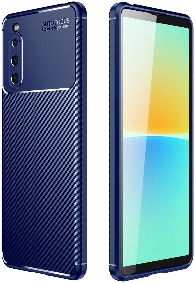 Sony Xperia 10 IV Hoesje Siliconen Carbon TPU Back Cover Blauw afbeelding 7