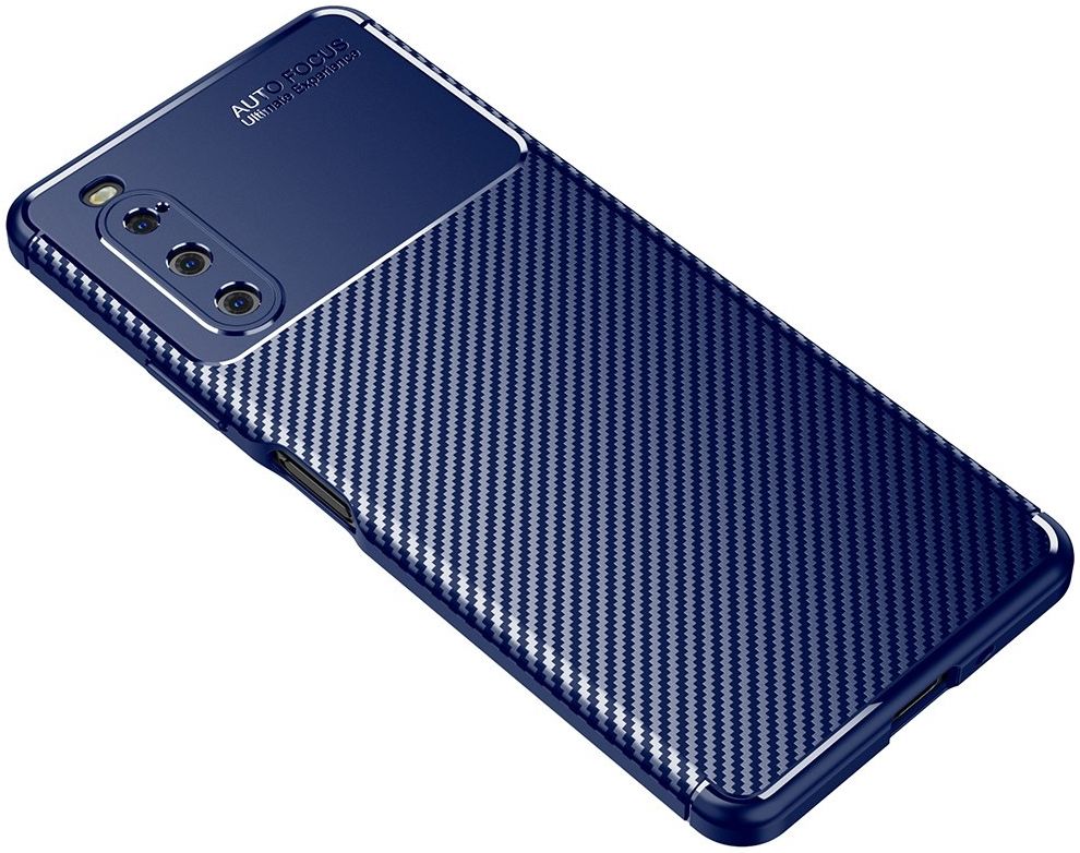 Sony Xperia 10 IV Hoesje Siliconen Carbon TPU Back Cover Blauw afbeelding 4