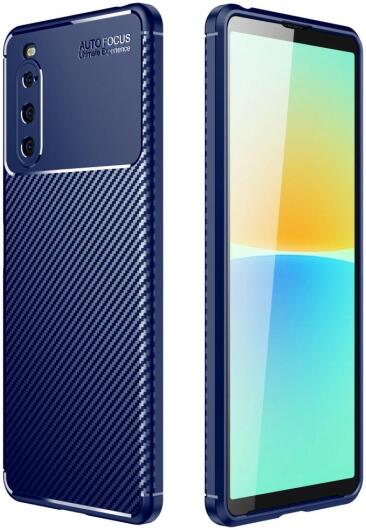 Sony Xperia 10 IV Hoesje Siliconen Carbon TPU Back Cover Blauw afbeelding 7