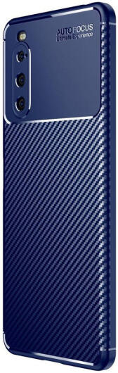 Sony Xperia 10 IV Hoesje Siliconen Carbon TPU Back Cover Blauw afbeelding 1