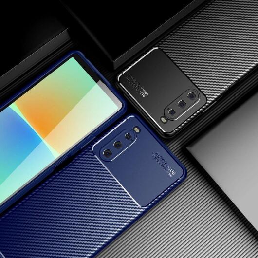 Sony Xperia 10 IV Hoesje Siliconen Carbon TPU Back Cover Blauw afbeelding 6