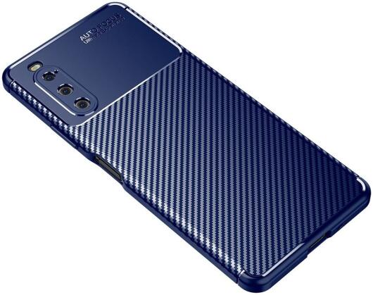 Sony Xperia 10 IV Hoesje Siliconen Carbon TPU Back Cover Blauw afbeelding 4